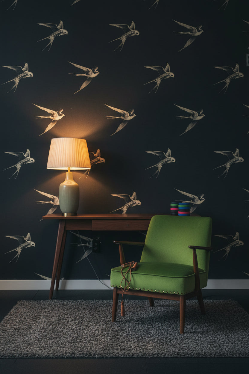 Birds Vintage Wallpaper Dark Elegant Wall Mural
