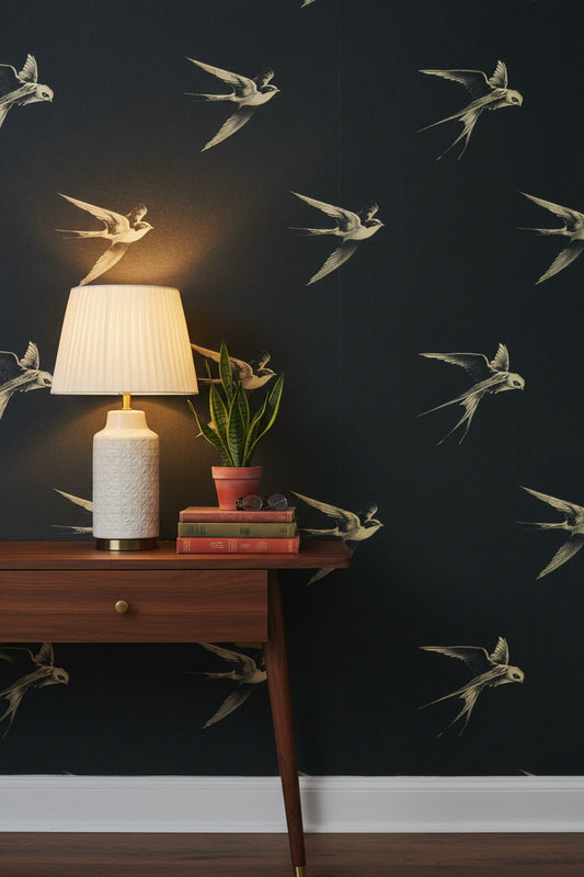 Birds Vintage Wallpaper Dark Elegant Wall Mural