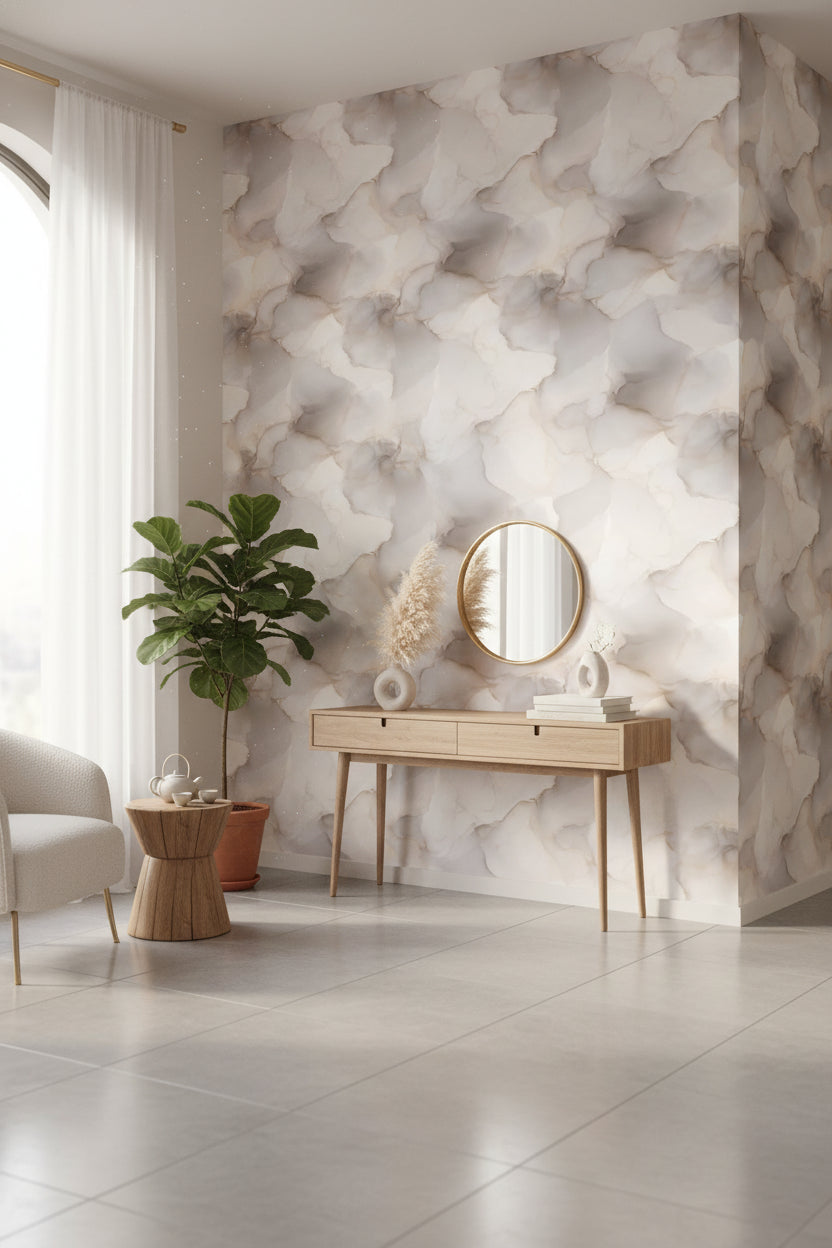Cream and Gray Abstract Watercolor Texture Wallpaper