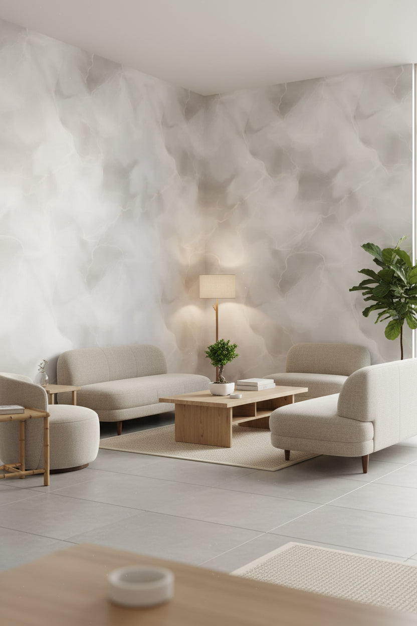Soft Cream Abstract Marble Effect Wallpaper