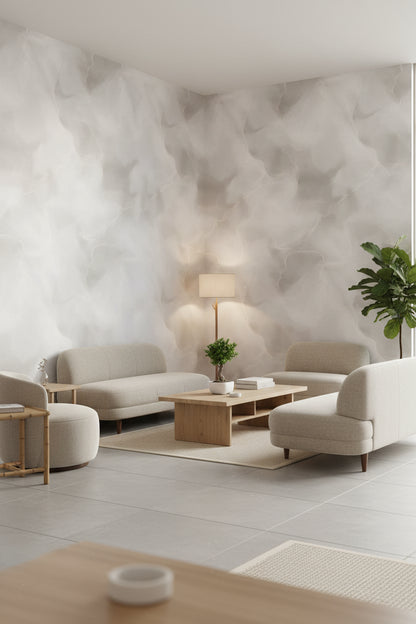 Soft Cream Abstract Marble Effect Wallpaper