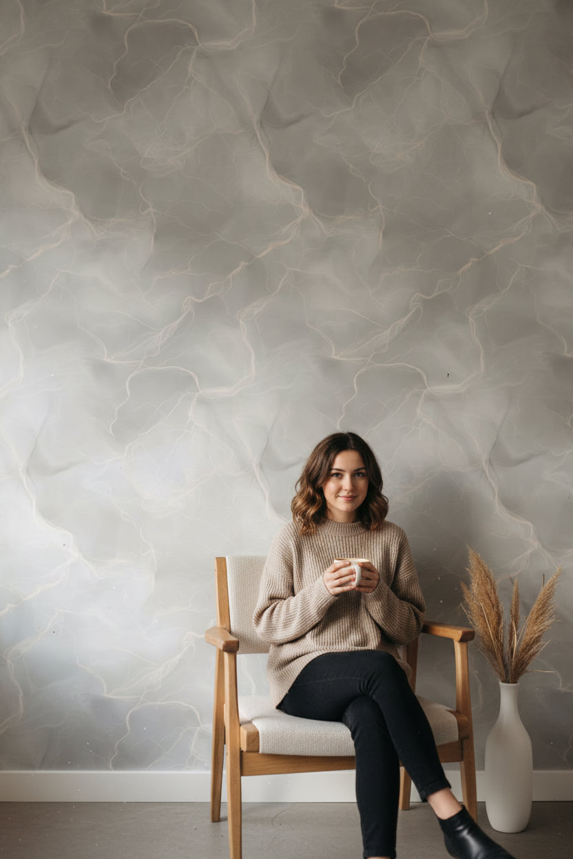 Soft Cream Abstract Marble Effect Wallpaper