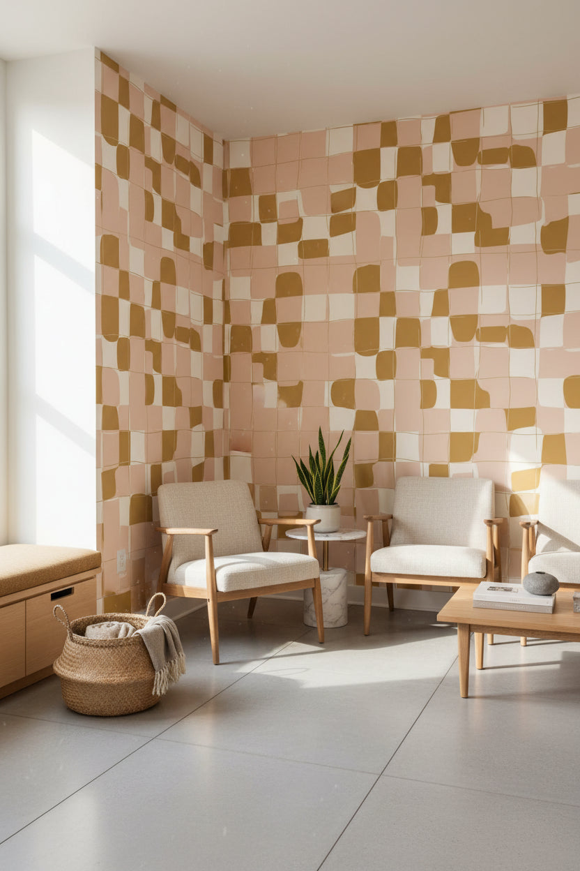 Abstract Wallpaper Checkered Modern Wall Decor