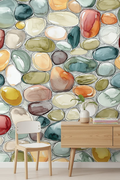 Cream Multicolor Pebble Abstract Wallpaper