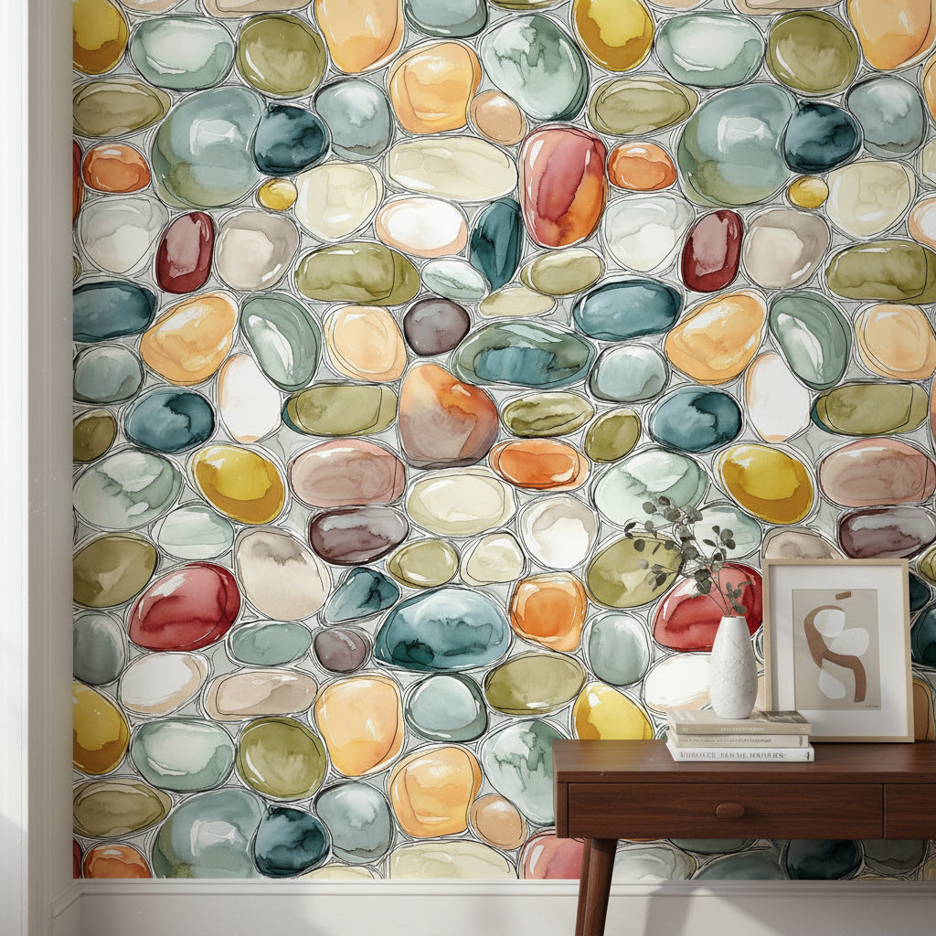 Cream Multicolor Pebble Abstract Wallpaper
