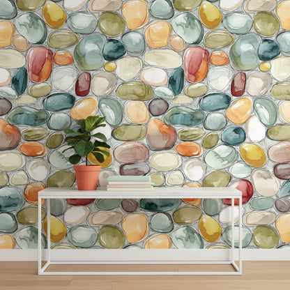 Cream Multicolor Pebble Abstract Wallpaper