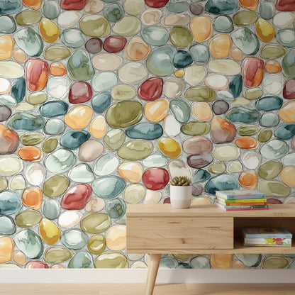 Cream Multicolor Pebble Abstract Wallpaper