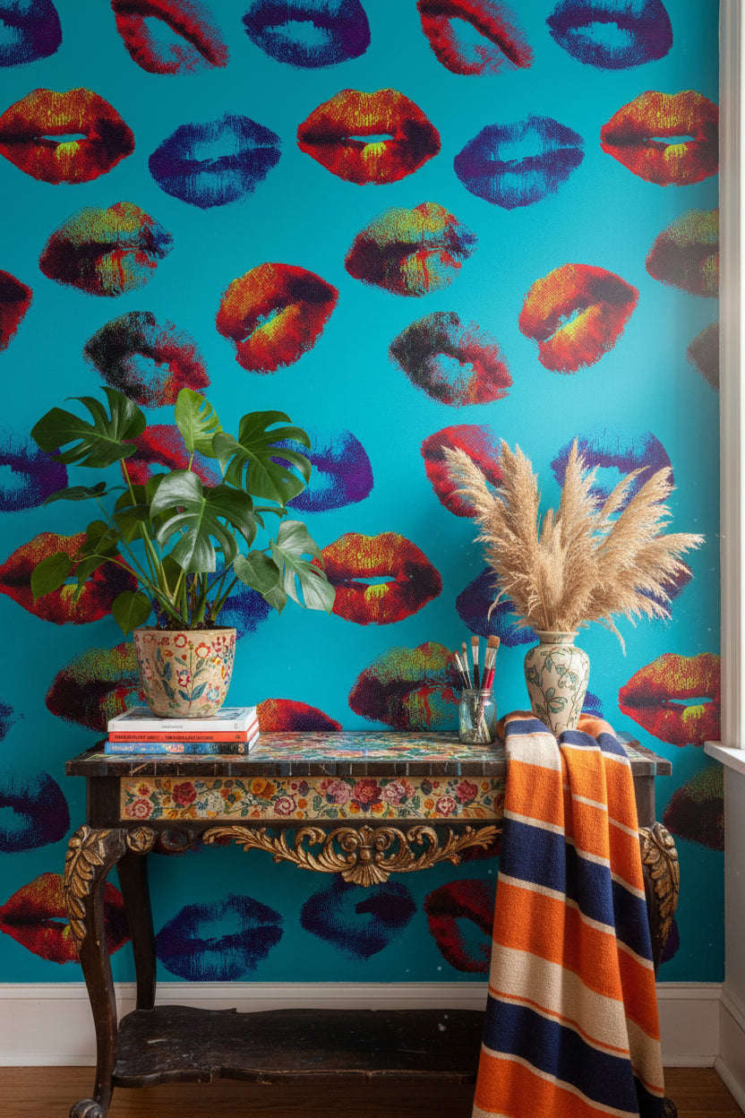 Pop Art Wallpaper Lips Eclectic Removable Wall Decor
