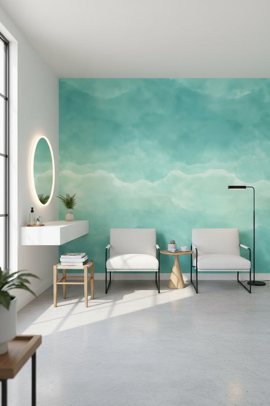 Abstract Wallpaper Teal Watercolor Wall Mural