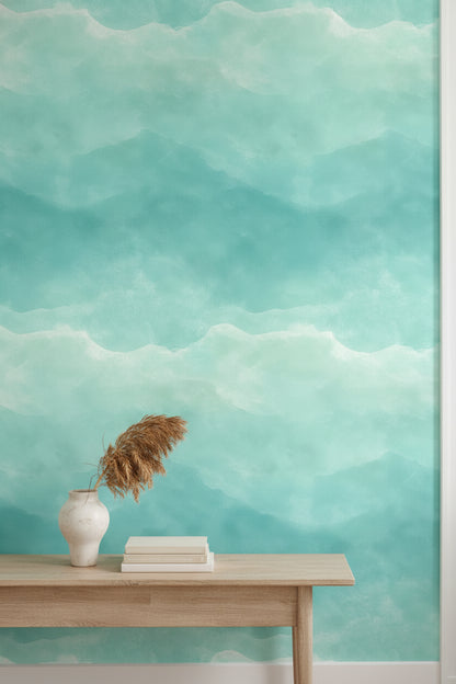 Turquoise Abstract Watercolor Wash Wallpaper