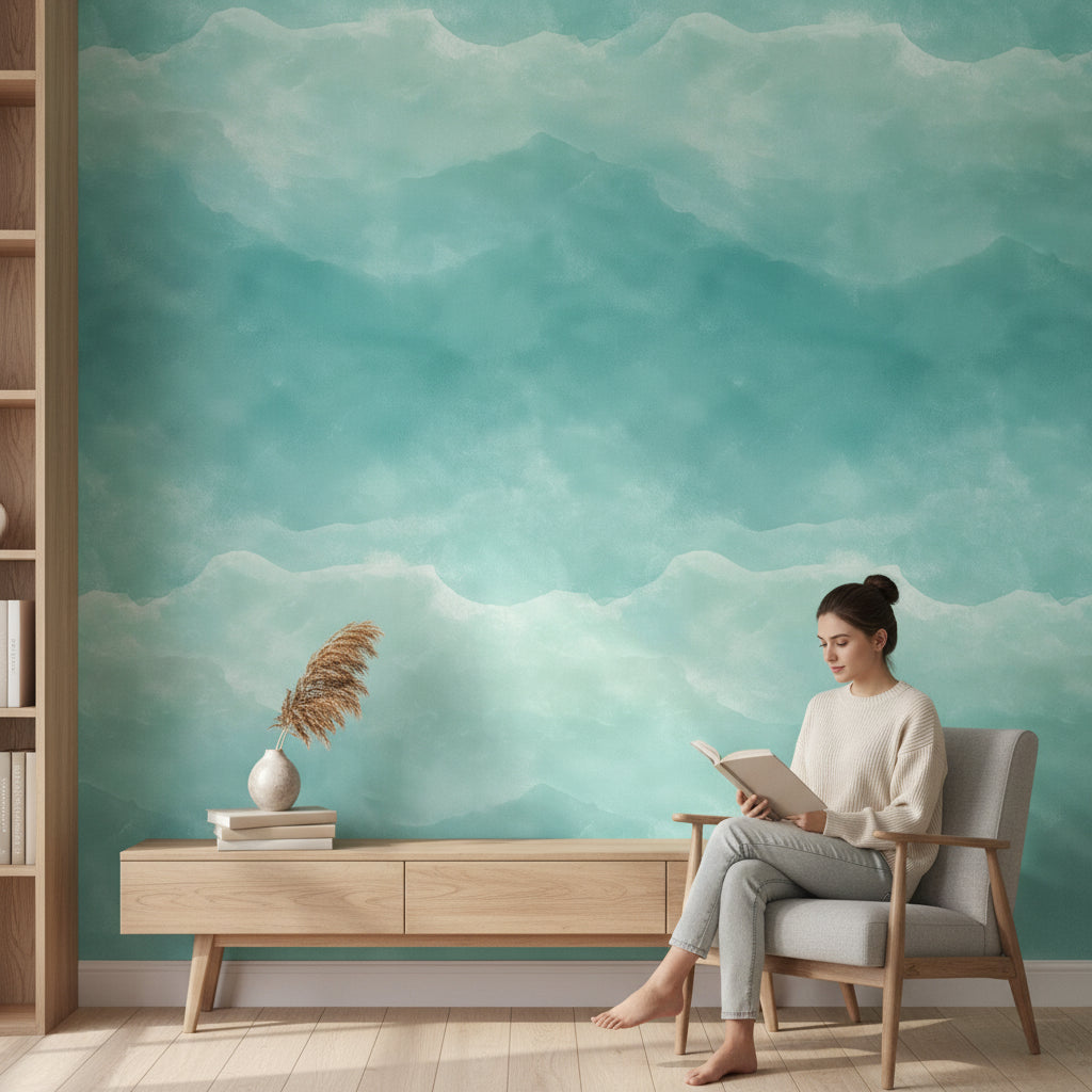 Turquoise Abstract Watercolor Wash Wallpaper