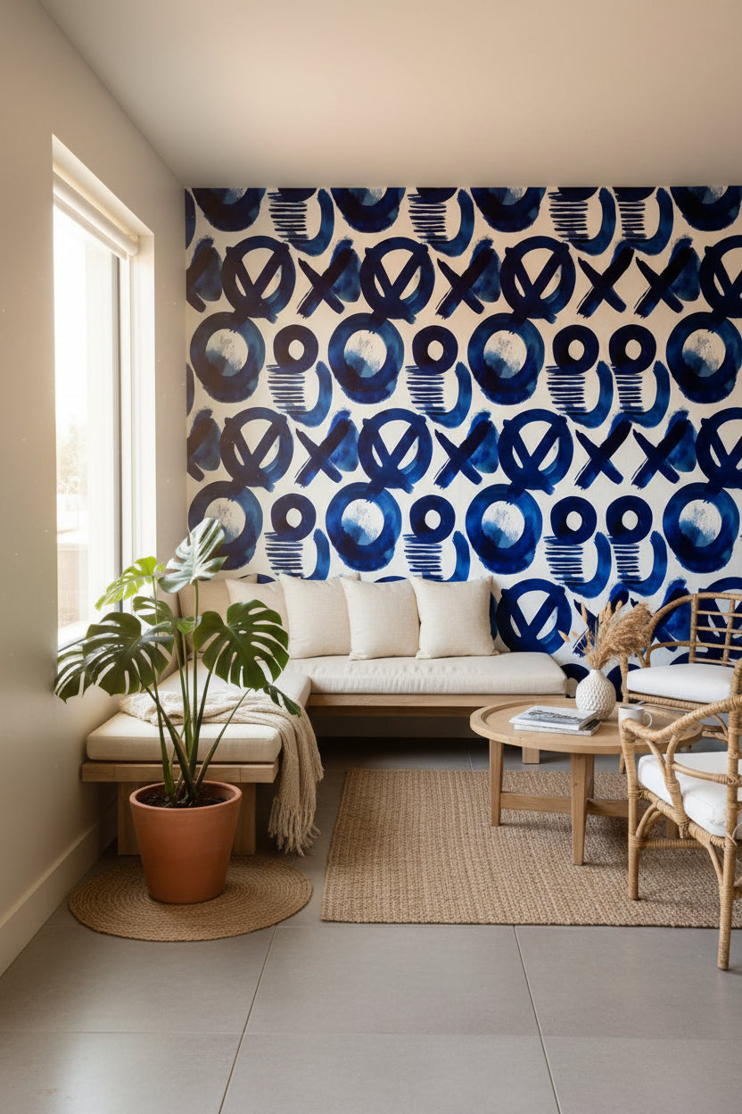 White Background Wallpaper Blue Modern Wall Decor