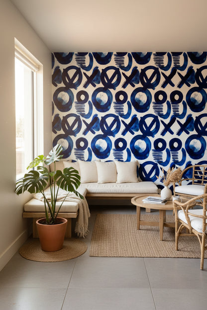 Cobalt Blue Abstract Circle Pattern Wallpaper