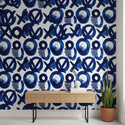Cobalt Blue Abstract Circle Pattern Wallpaper