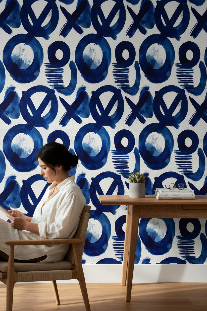 White Background Wallpaper Blue Modern Wall Decor