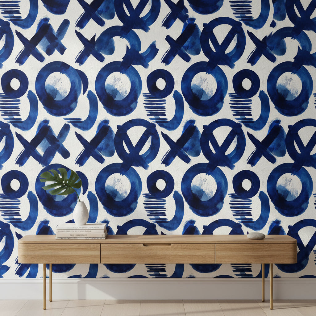 White Background Wallpaper Blue Modern Wall Decor