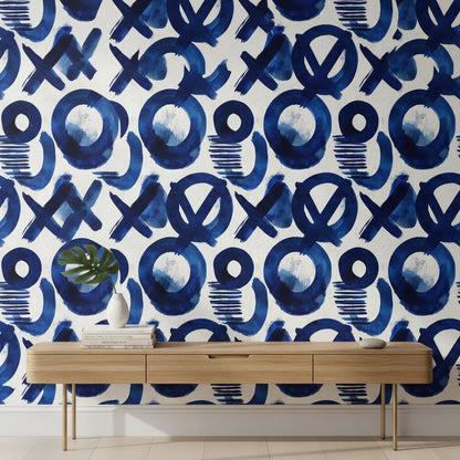 Cobalt Blue Abstract Circle Pattern Wallpaper