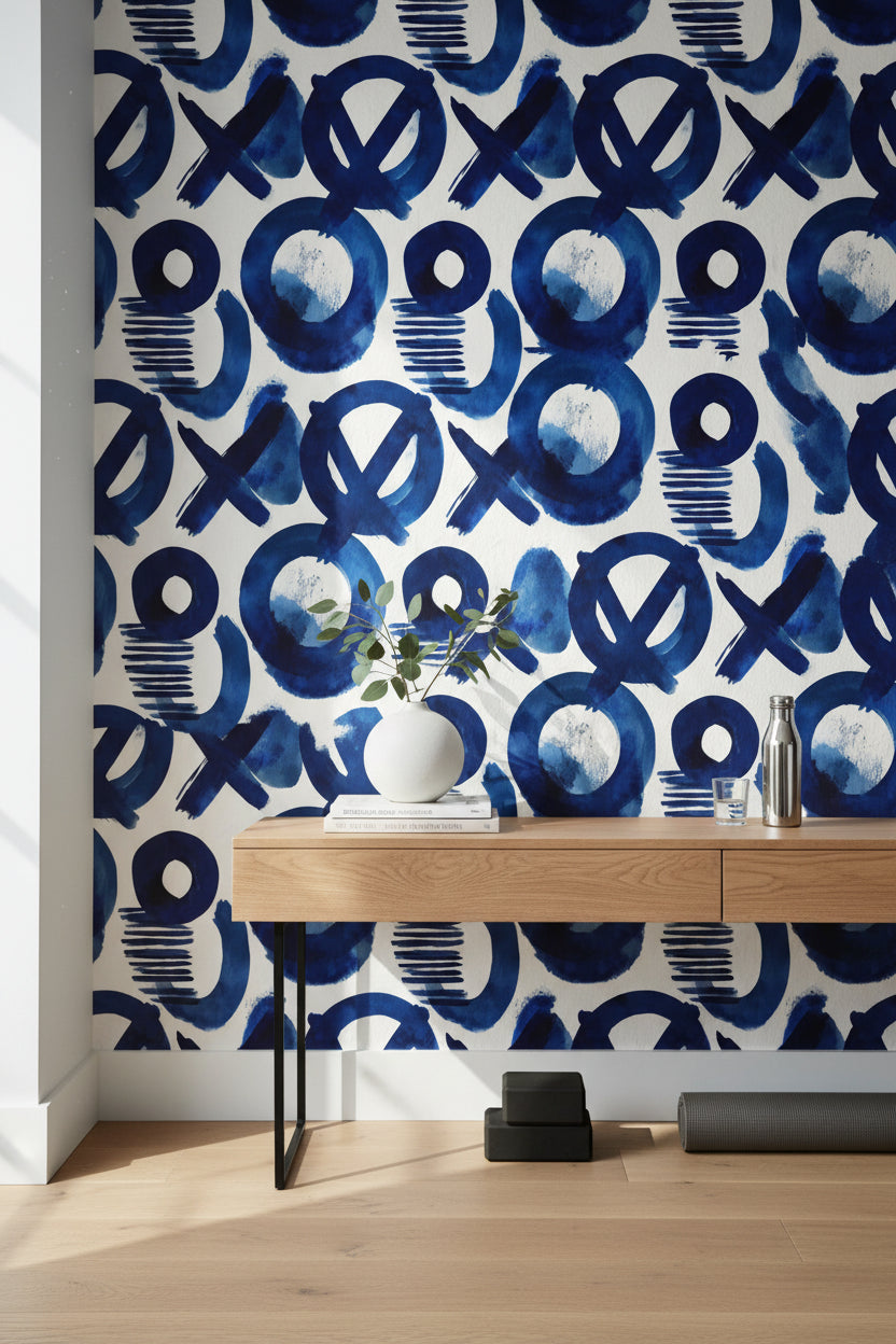 White Background Wallpaper Blue Modern Wall Decor