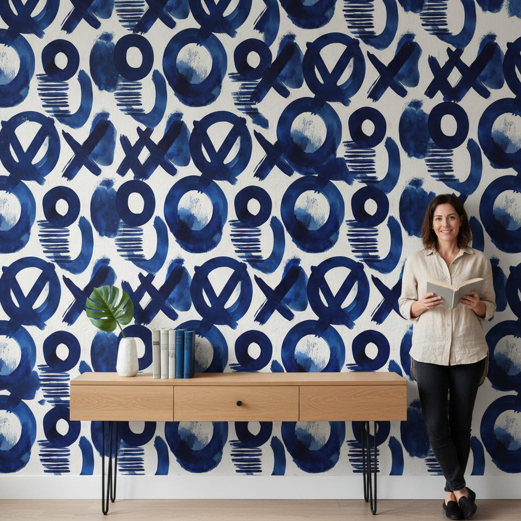 White Background Wallpaper Blue Modern Wall Decor