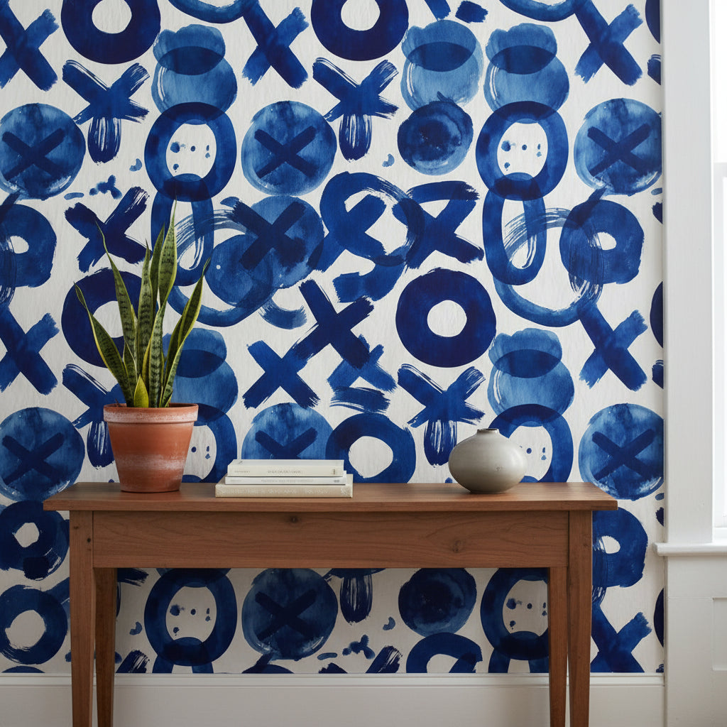 Vivid Blue Abstract Brushstroke Pattern Wallpaper