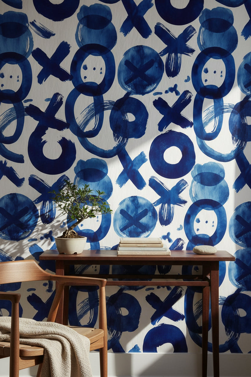 Vivid Blue Abstract Brushstroke Pattern Wallpaper