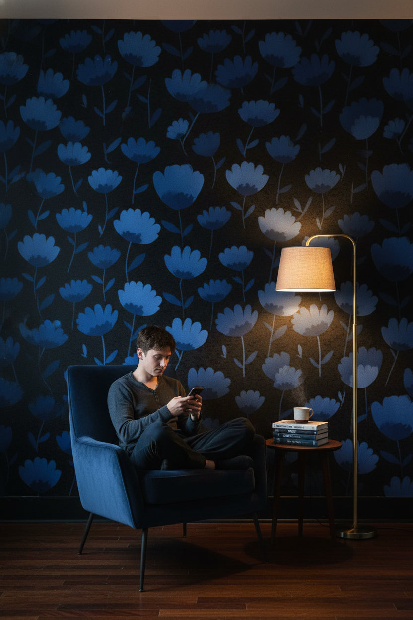 Floral Wallpaper Blue Removable Modern Wall Double Roll