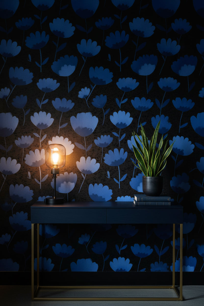 Floral Wallpaper Blue Removable Modern Wall Double Roll