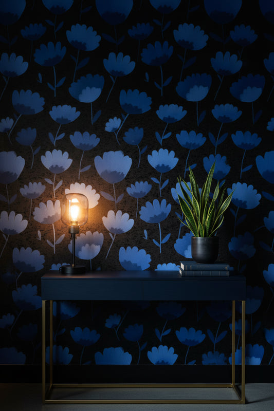 Floral Wallpaper Blue Removable Modern Wall Double Roll