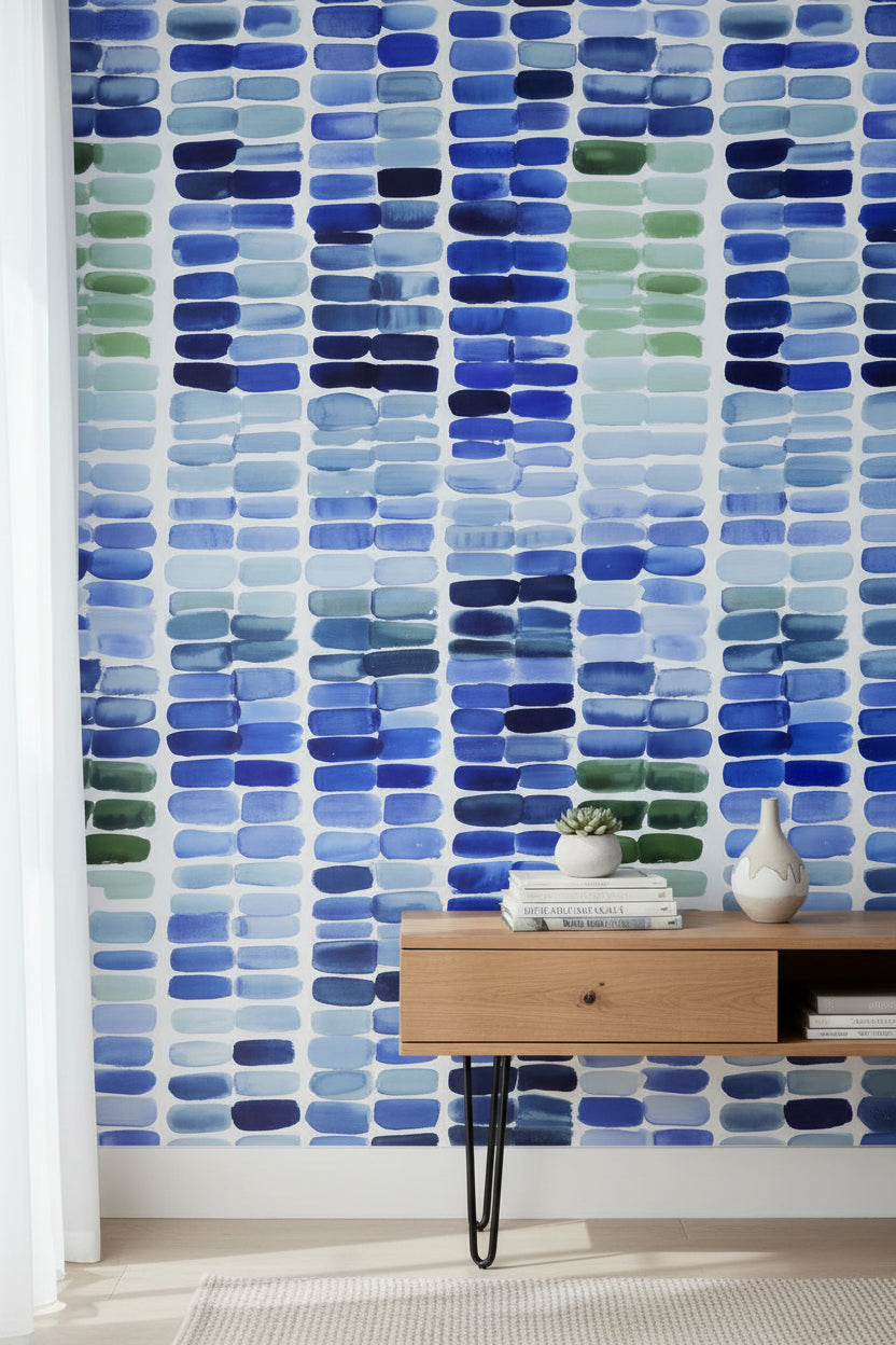 Geometric Wallpaper Abstract Removable Blue Wall Double Roll