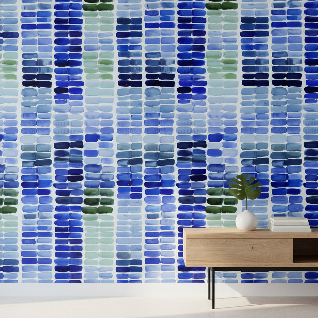 Geometric Wallpaper Abstract Removable Blue Wall Double Roll