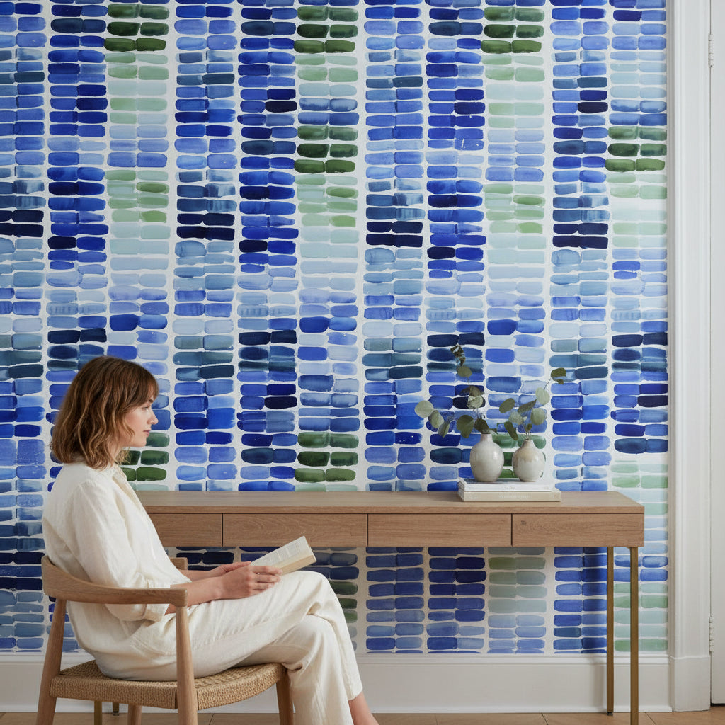 Geometric Wallpaper Abstract Removable Blue Wall Double Roll