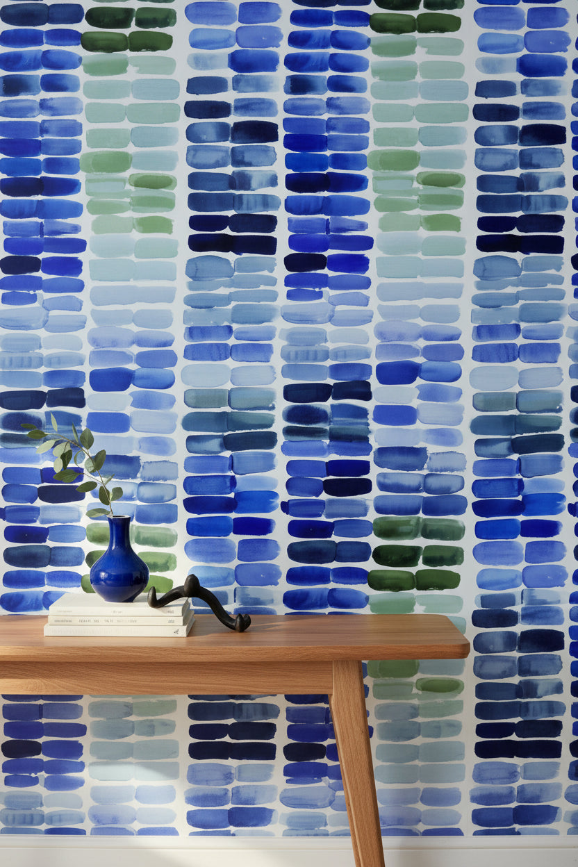 Geometric Wallpaper Abstract Removable Blue Wall Double Roll