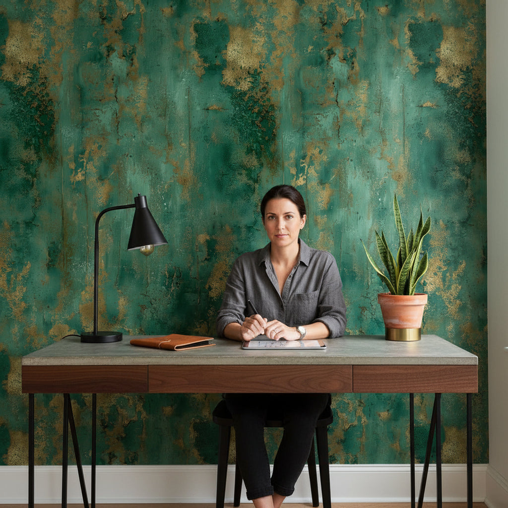 Textured Abstract Wallpaper Green Gold Decorative Mural
