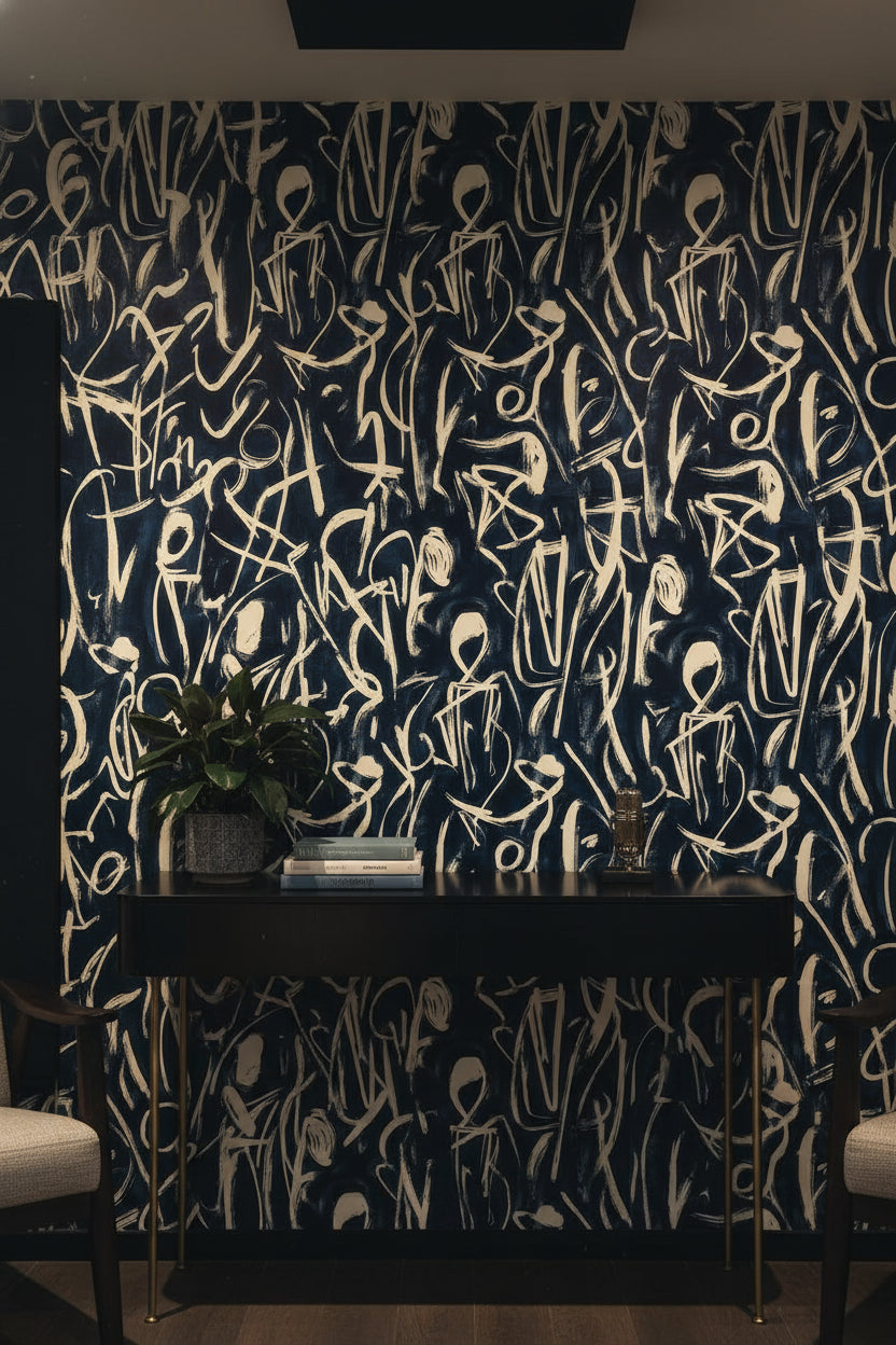 Abstract Wallpaper Geometric Navy Decorative Mural