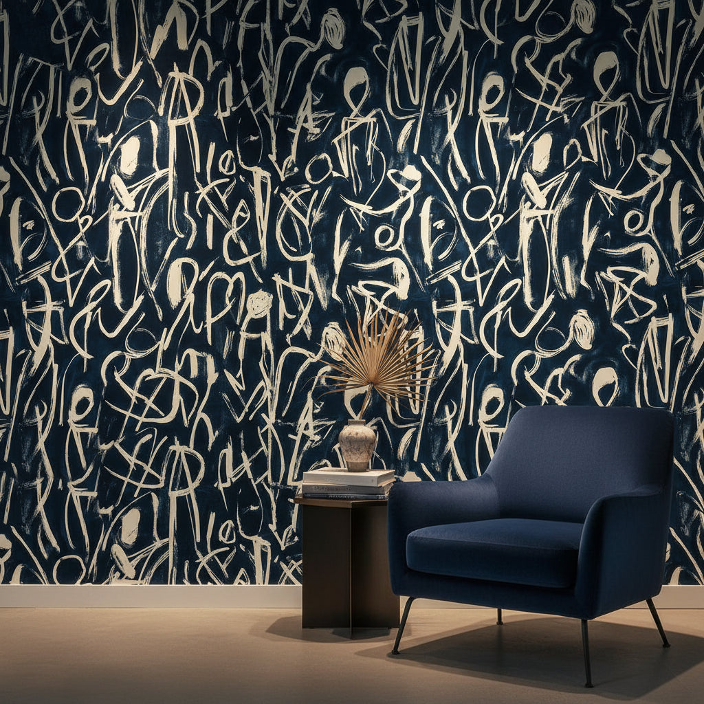 Abstract Wallpaper Geometric Navy Decorative Mural