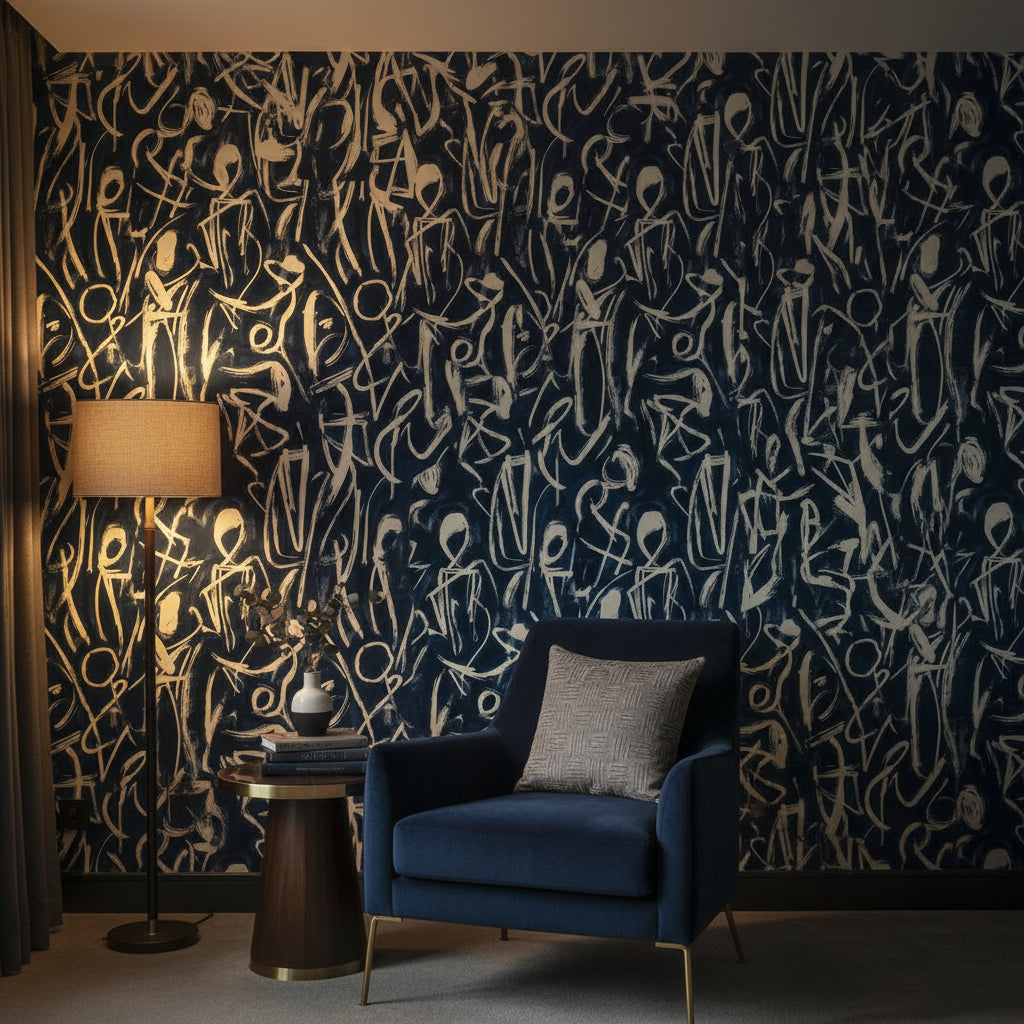 Abstract Wallpaper Geometric Navy Decorative Mural