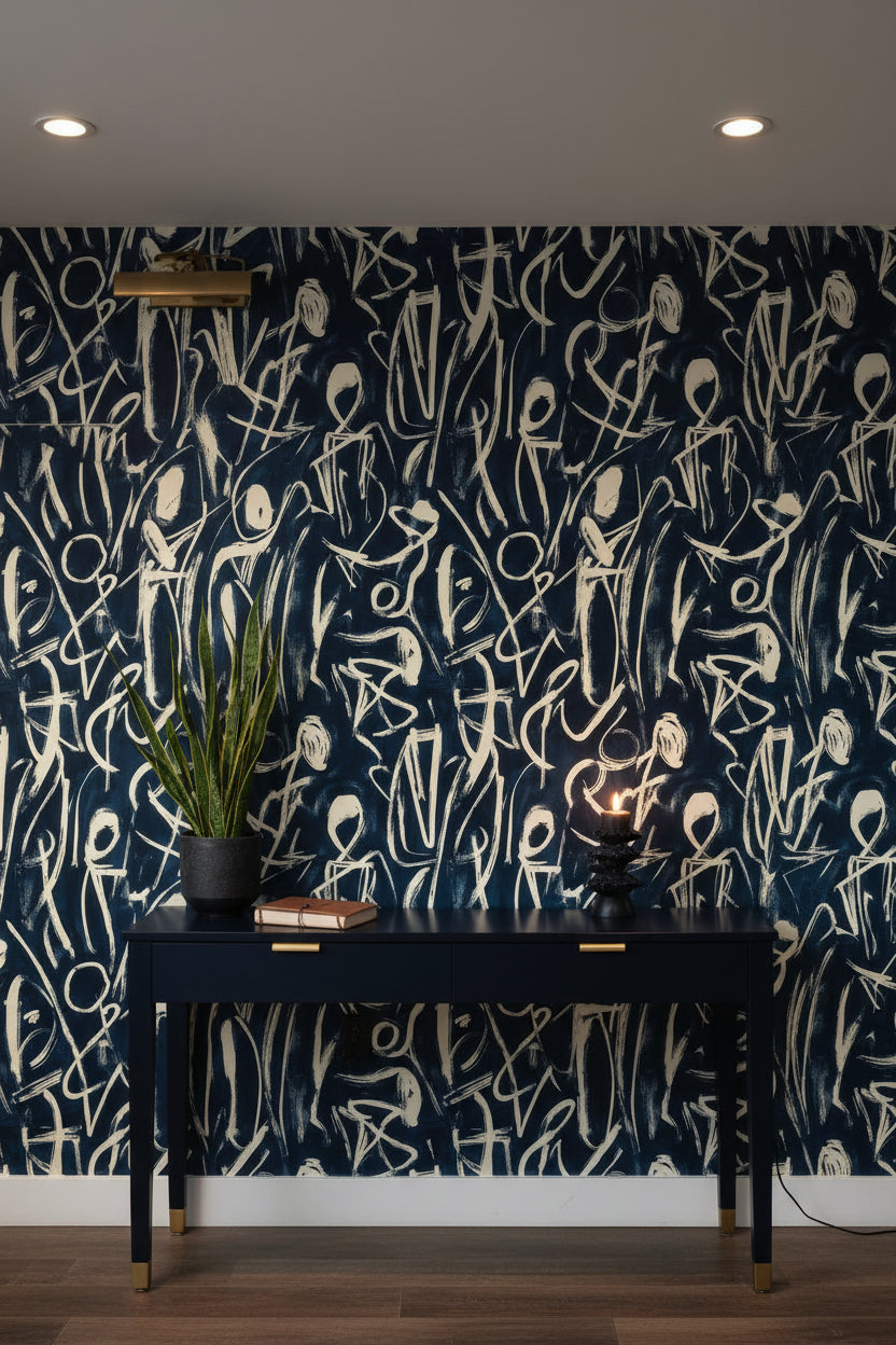 Abstract Wallpaper Geometric Navy Decorative Mural