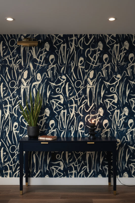Abstract Wallpaper Geometric Navy Decorative Mural