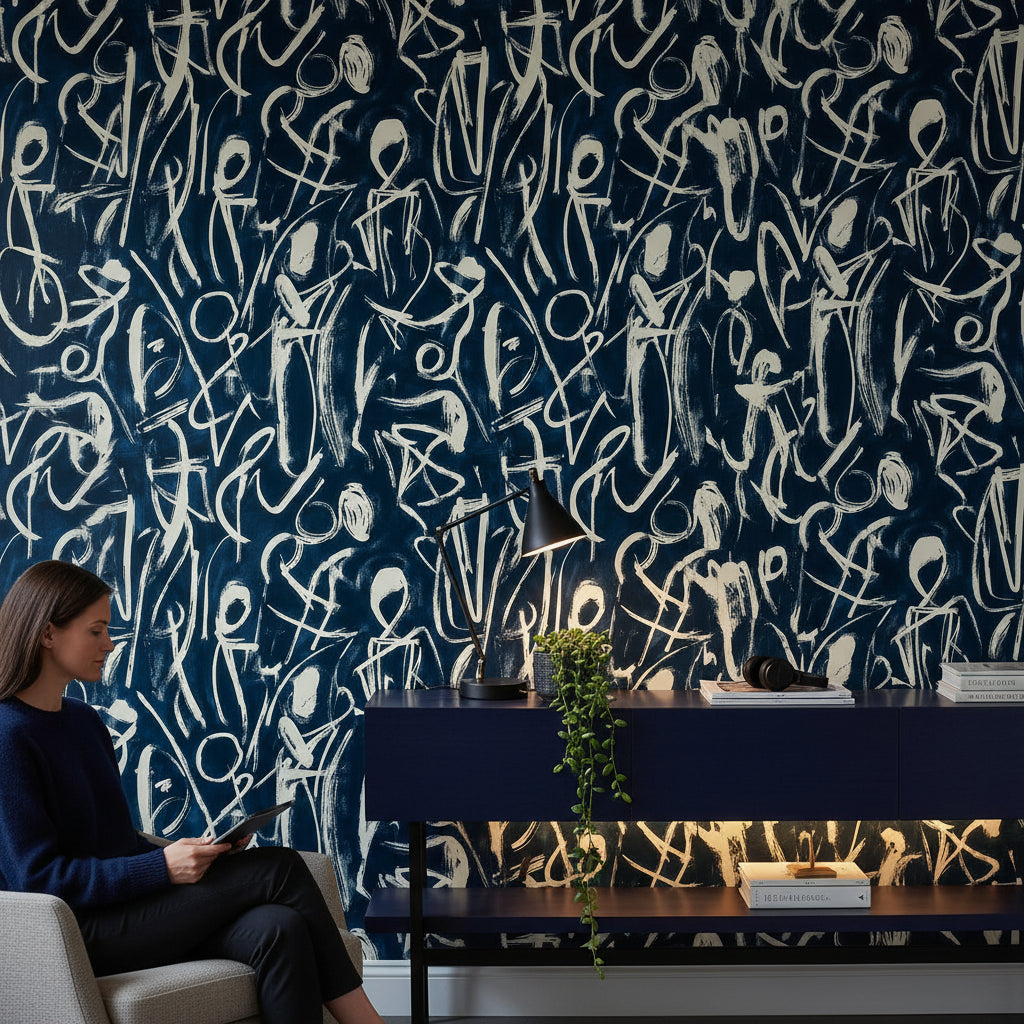 Abstract Wallpaper Geometric Navy Decorative Mural