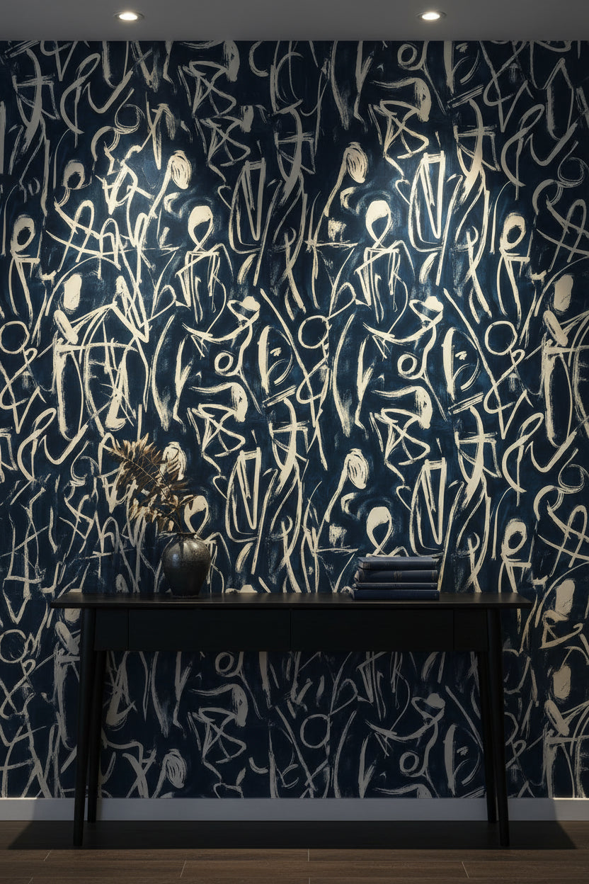 Abstract Wallpaper Geometric Navy Decorative Mural