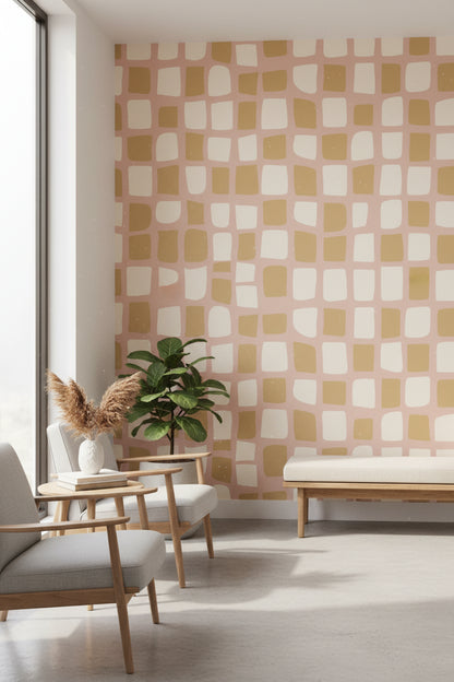 Soft Blush Grid Abstract Pattern Wallpaper
