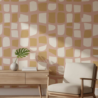 Soft Blush Grid Abstract Pattern Wallpaper