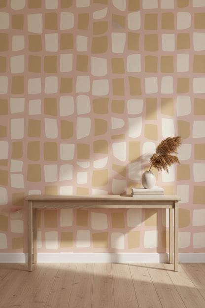 Soft Blush Grid Abstract Pattern Wallpaper