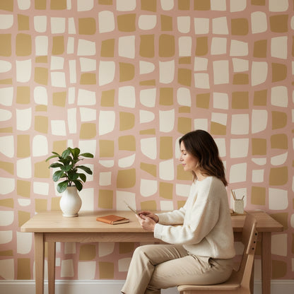 Soft Blush Grid Abstract Pattern Wallpaper