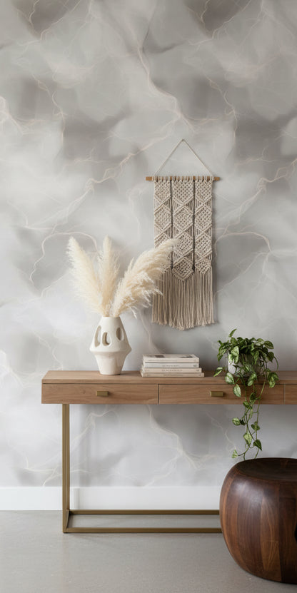 Soft Cream Abstract Marble Effect Wallpaper