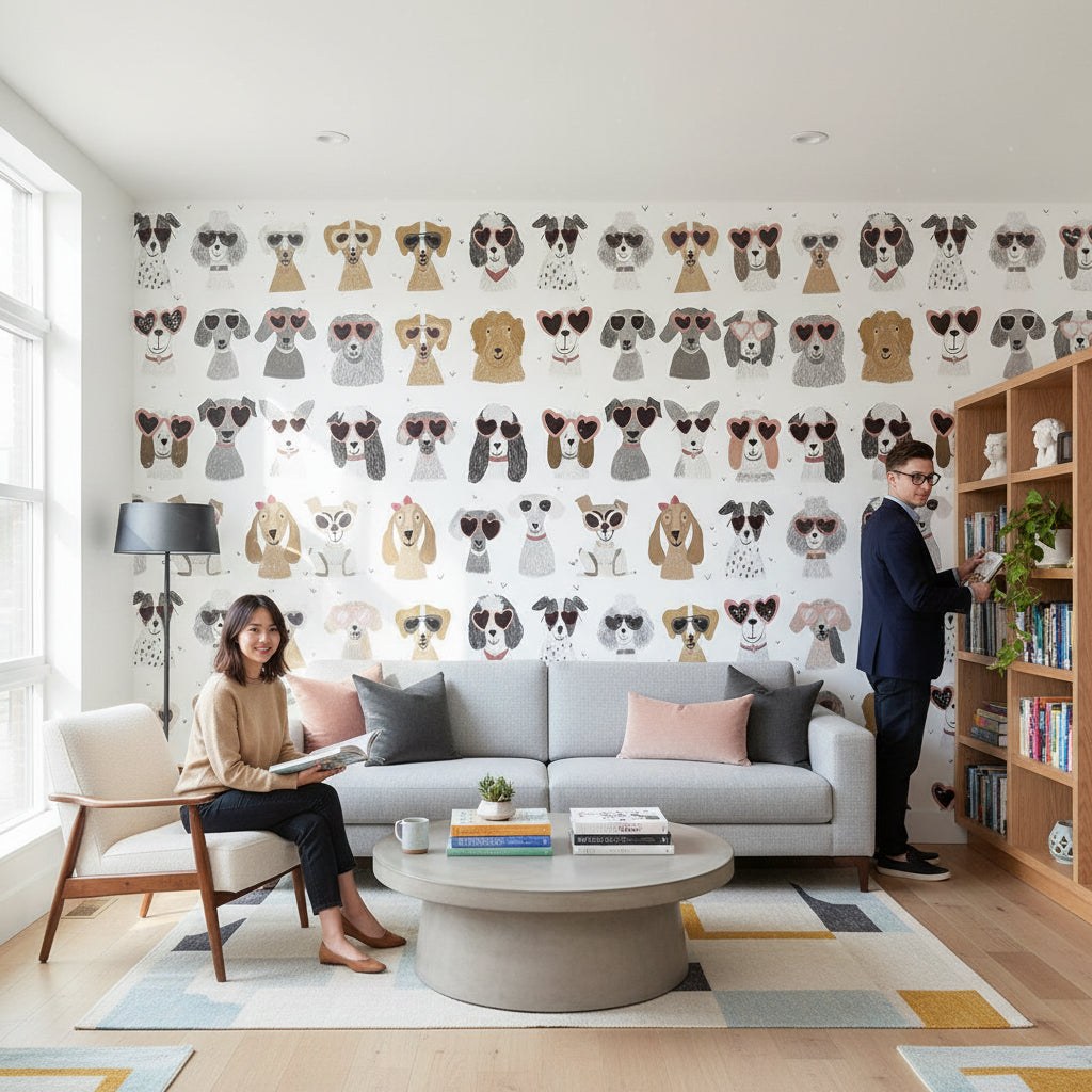 Dogs Cartoon Wallpaper Sunglasses Playful Wall Decor