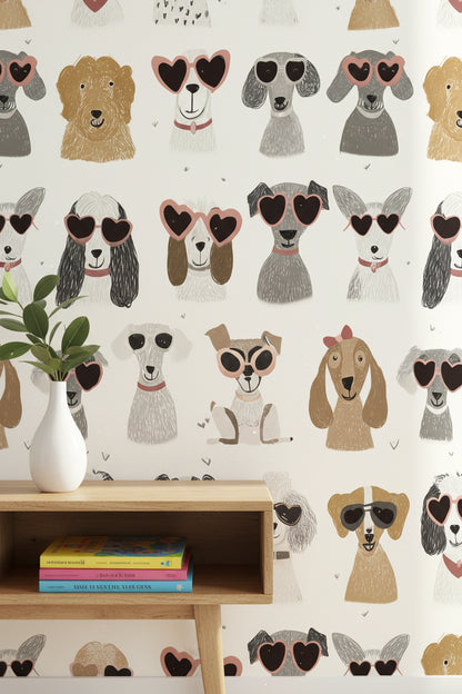 Cream Playful Dogs with Sunglasses Wallpaper