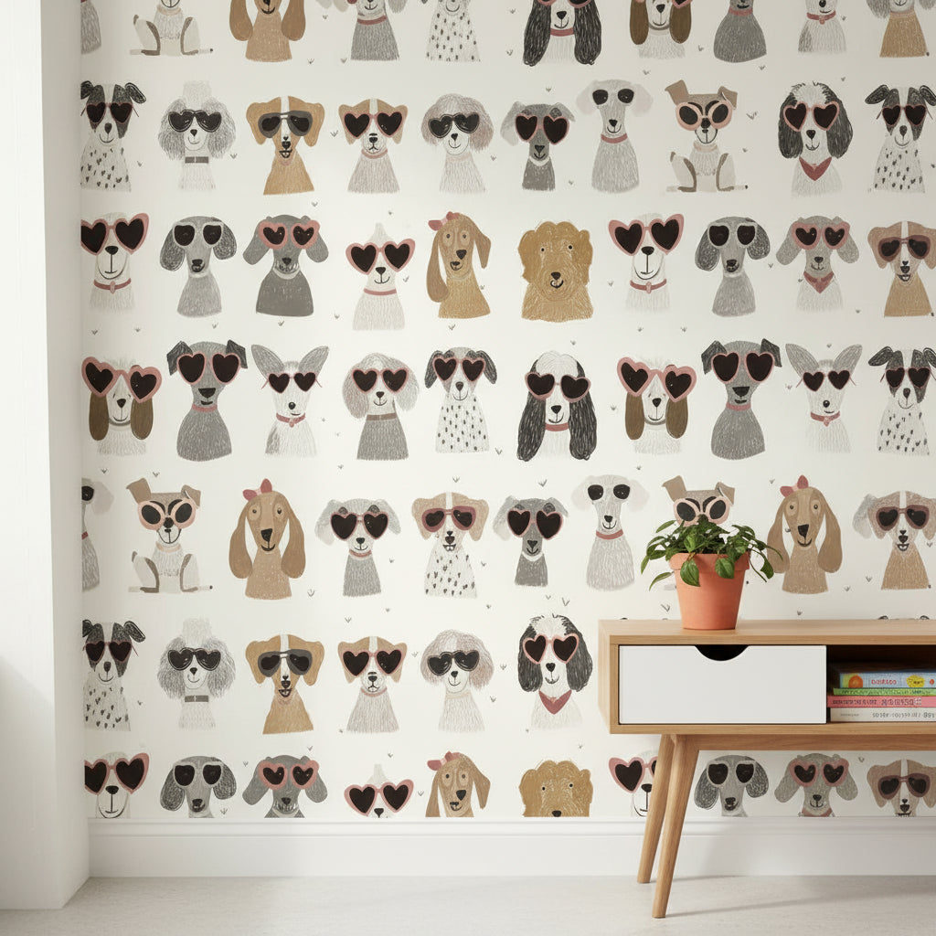 Cream Playful Dogs with Sunglasses Wallpaper