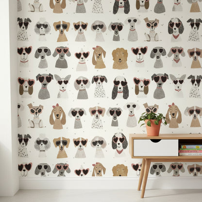 Cream Playful Dogs with Sunglasses Wallpaper