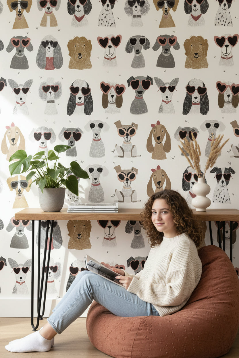 Cream Playful Dogs with Sunglasses Wallpaper